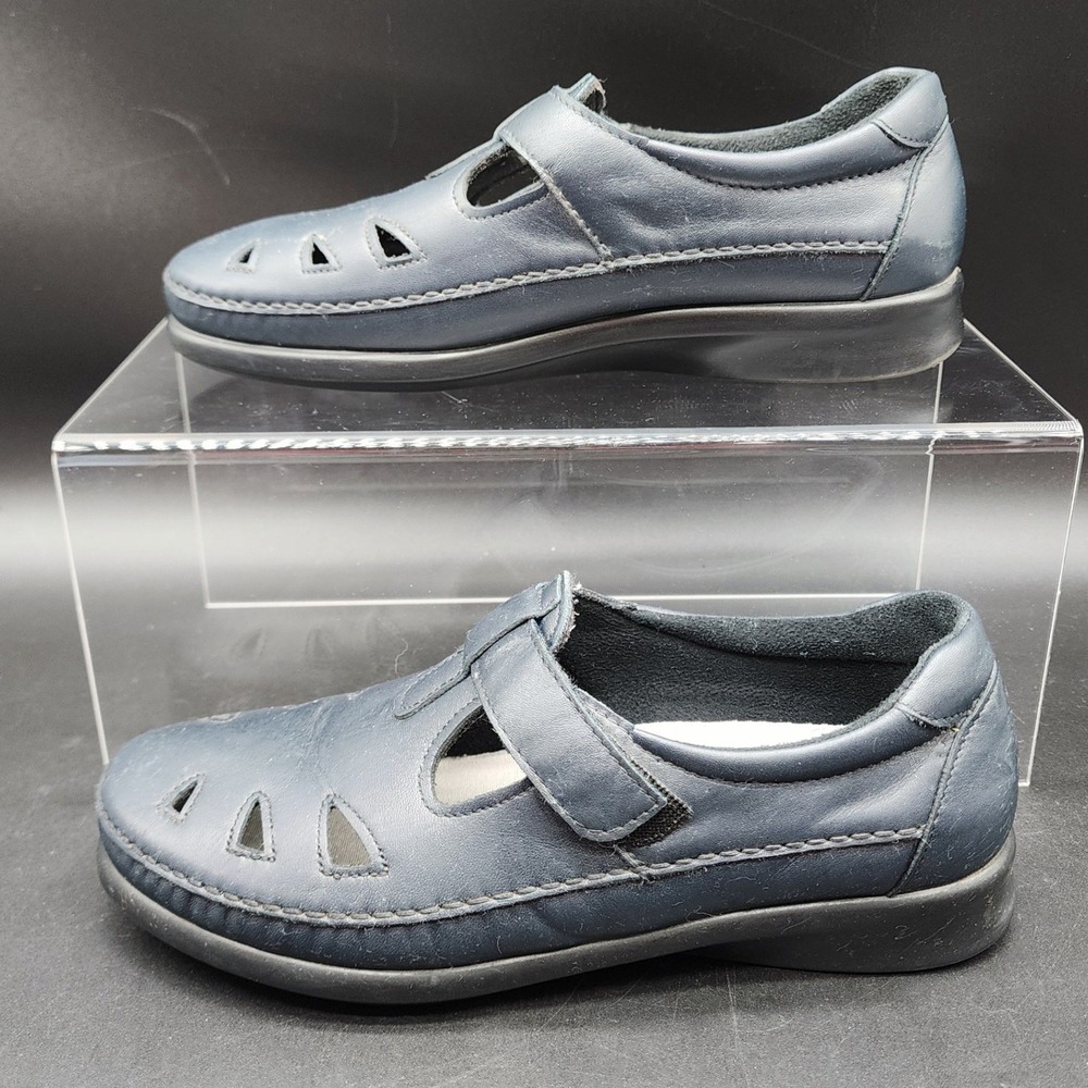 SAS 8M Navy Leather Tripad Comfort Mary Jane Loafer Walking Shoes Made in USA